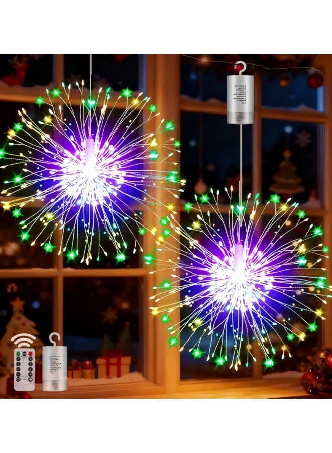 2 Pack,120 LED Copper Wire Starburst String Light Battery Operated, 8 Modes sparkling Lights with Remote, Valentines Day Decorations Hanging Lights for Party Patio (Battery, Colored Light) - Image 1
